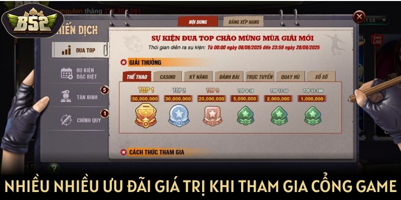 Nhiều ưu đãi giá trị khi tham gia cổng game